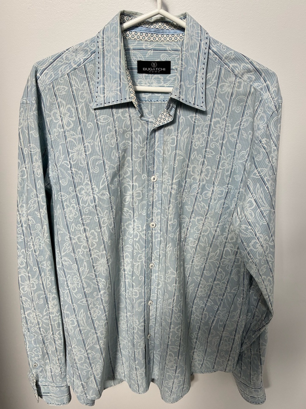 Bugatchi Pale Blue Floral Stripe Button-Down Shirt